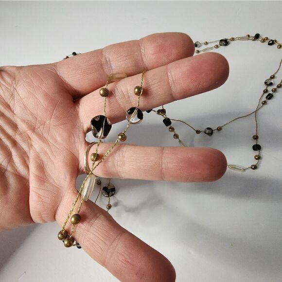 Vintage Gold and Black Fixed Bead Necklace - 37" - Picture 4 of 5